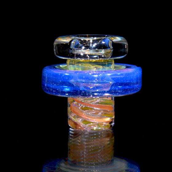 Gold & Silver-fumed Dual-hole Spinner Cap w/ Blue Stardust over Pink Slyme Accent