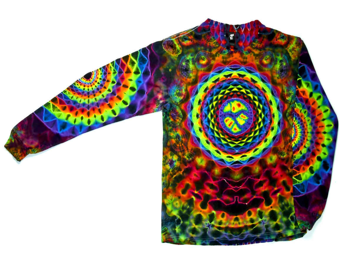 Medium - Long-sleeve Tie Dye Shirt - Rainbow Mandala w/ Kenney Style & Honeycomb Spine