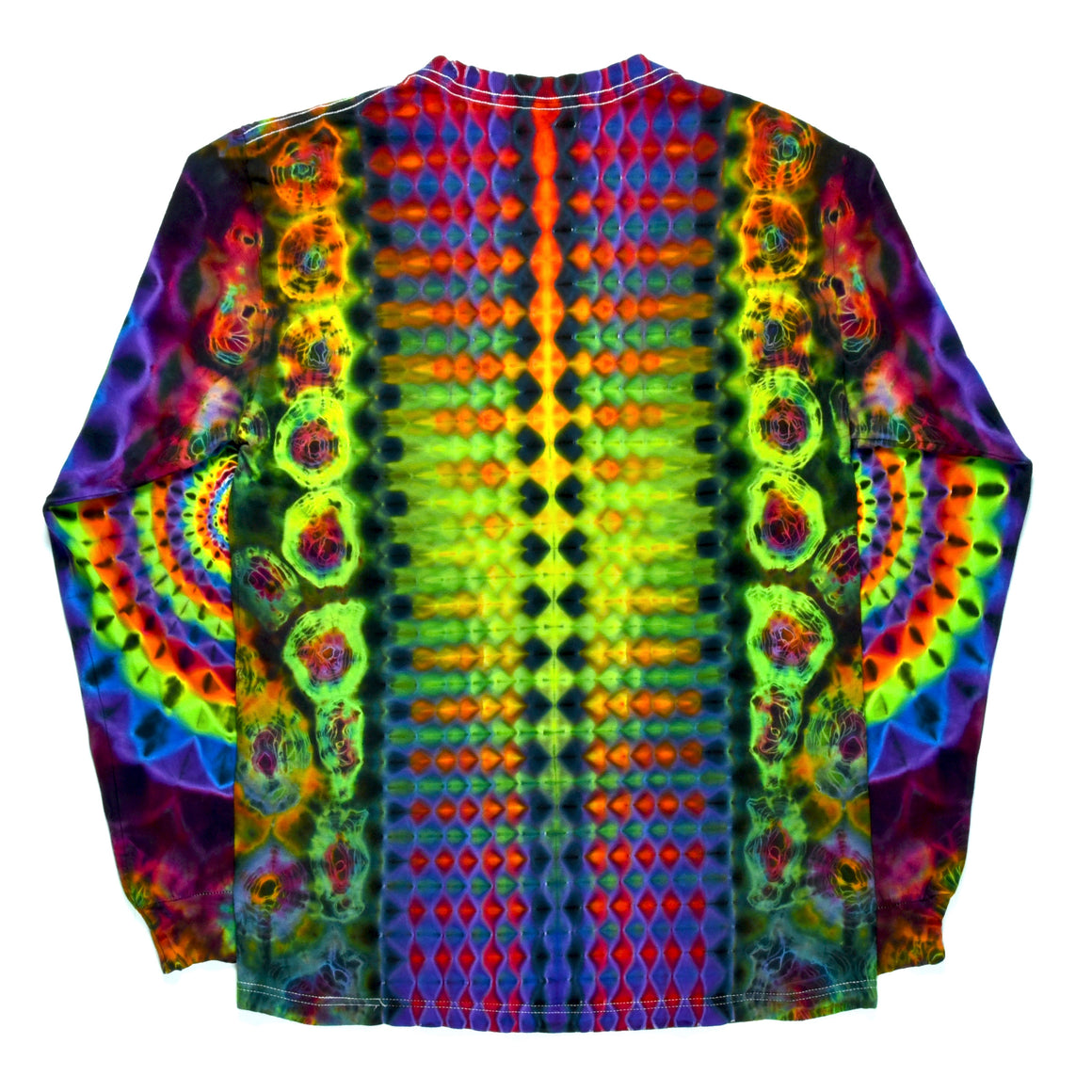 Medium - Long-sleeve Tie Dye Shirt - Rainbow Mandala w/ Kenney Style & Honeycomb Spine