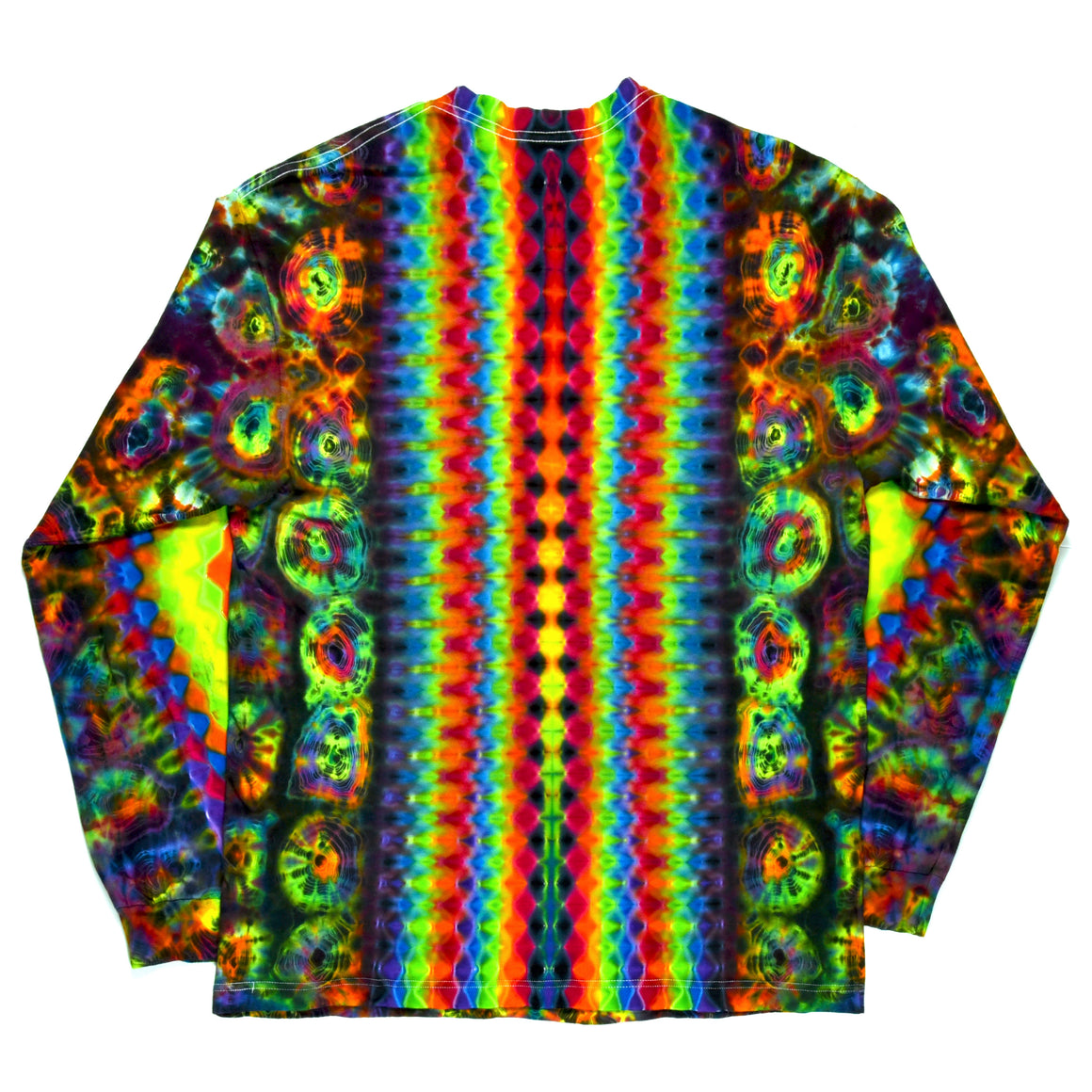 XL - Long-sleeve Tie Dye Shirt - Rainbow Mandala w/ Kenney Style & Honeycomb Spine