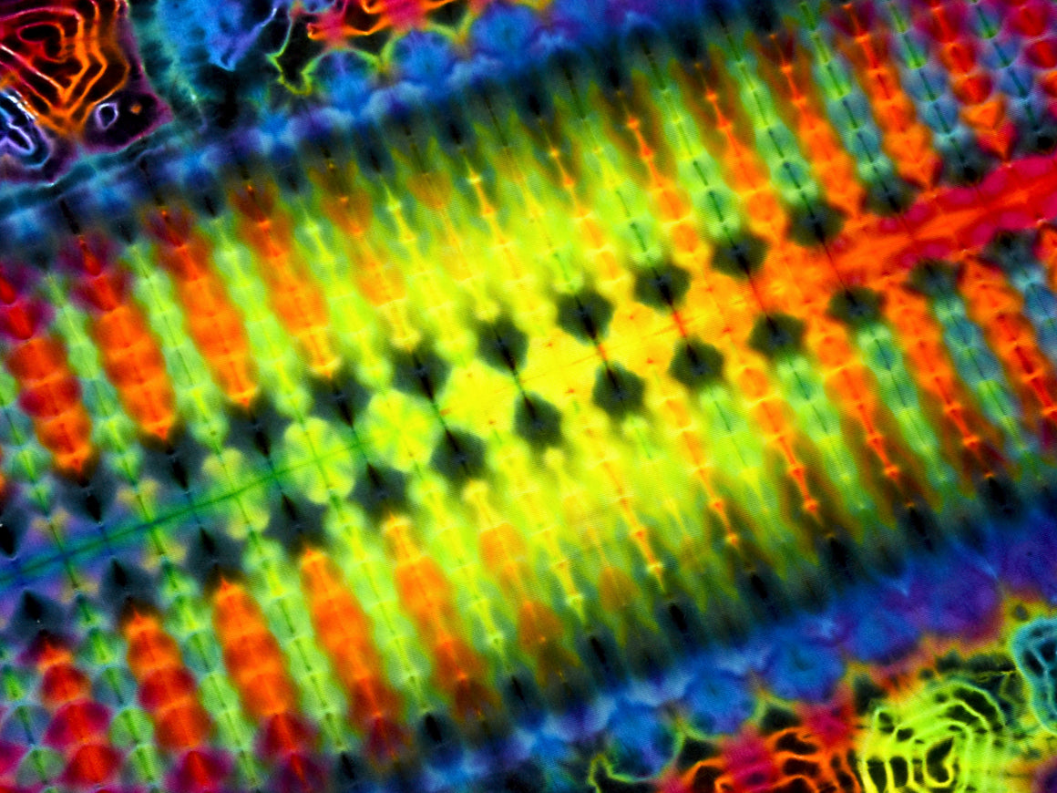 Large - Long-sleeve Tie Dye Shirt - Rainbow Mandala w/ Fluorescent Geodes & Honeycomb Spine