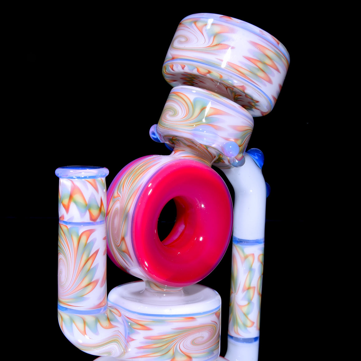 Rainbow Latticino Colorform Recycler - White - 10mm Female