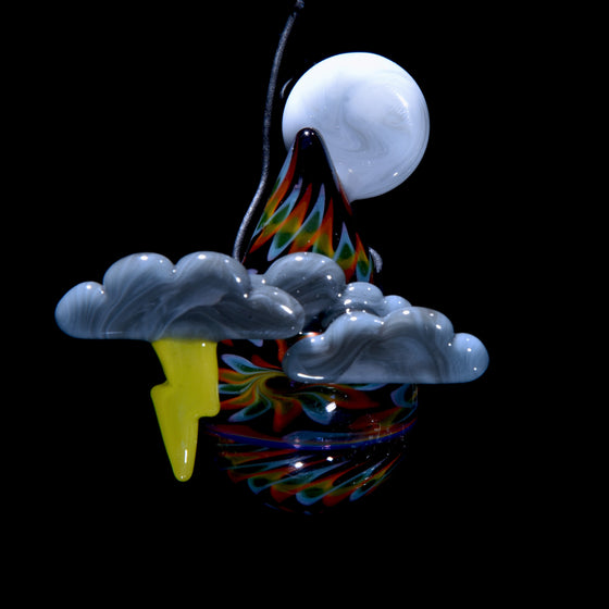 Raindrop Scenery Pendant - Black Rainbow Lattice w/ Clouds & Lightning