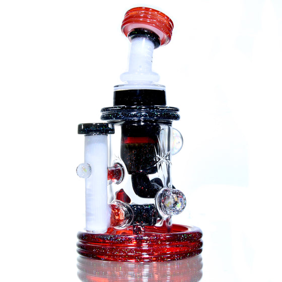 Fully-worked Crushed Opal Klein Recycler - Pomegranate/White/Black - 10mm Female