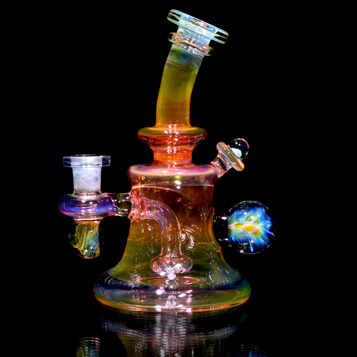 Fully-worked Fumed Banger Hanger w/ Honeycomb Marble - 10mm Female