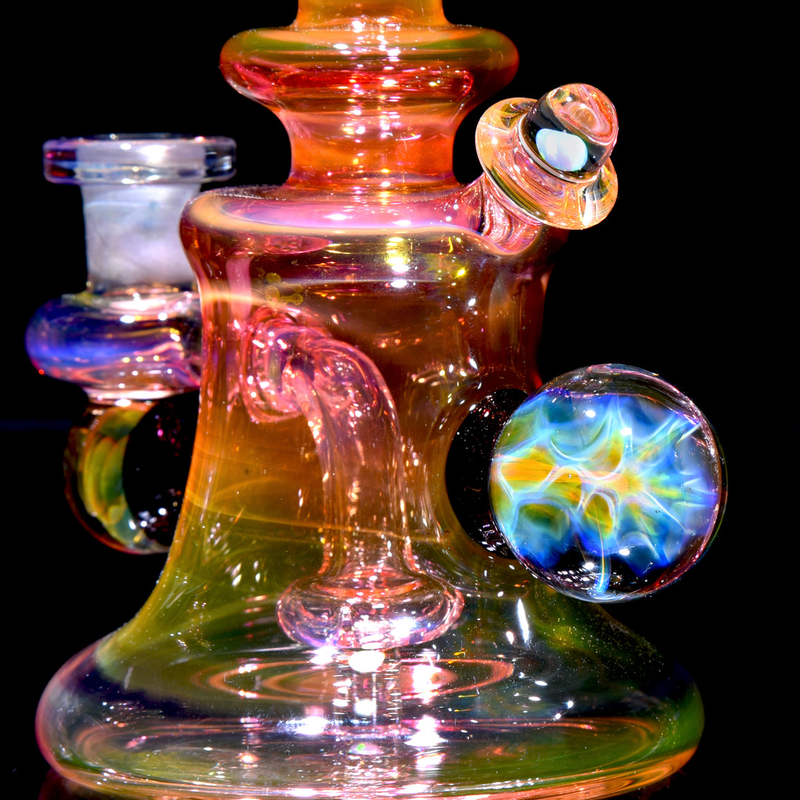 Fully-worked Fumed Banger Hanger w/ Honeycomb Marble - 10mm Female