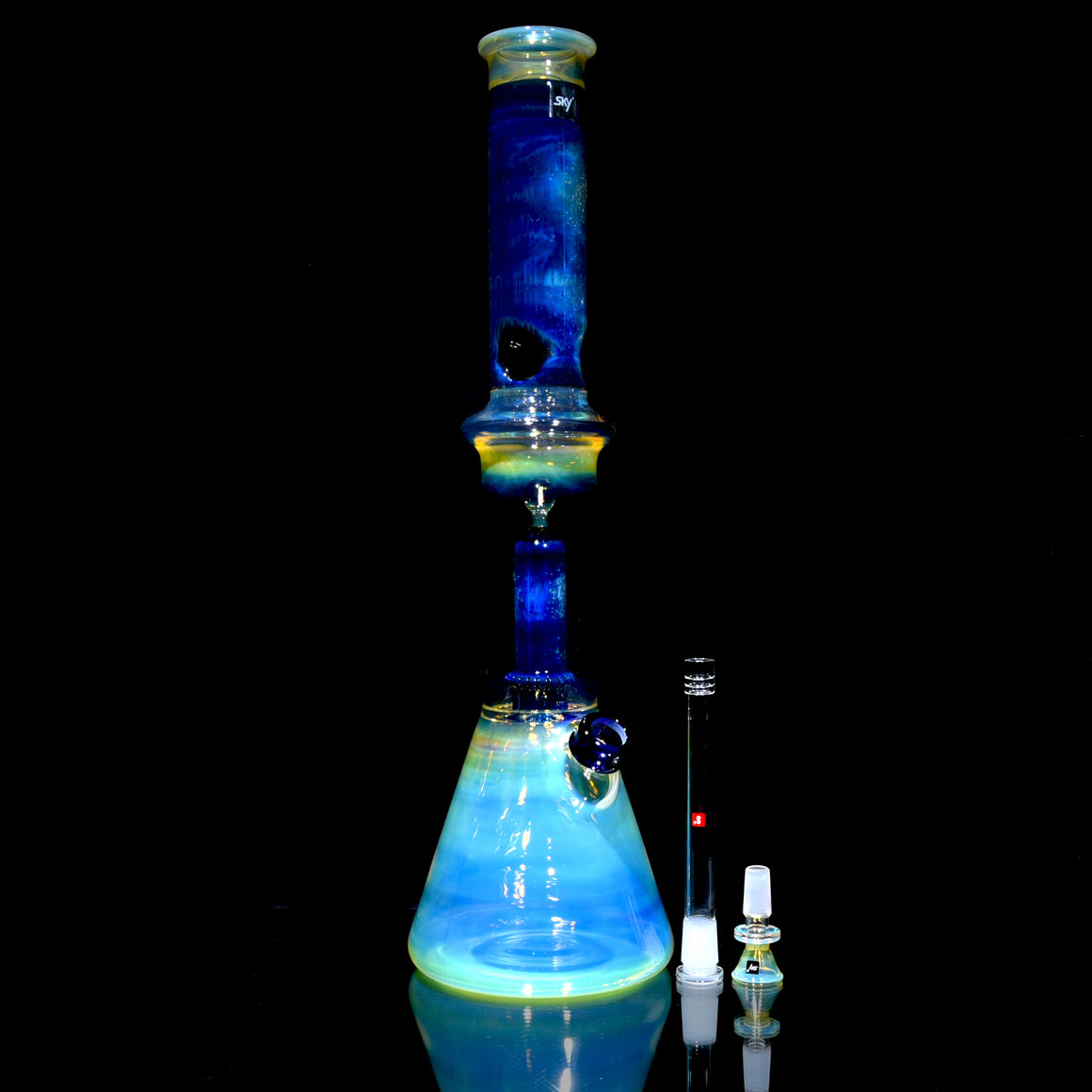 Saturn - Fully-fumed Double-Chamber Beaker Bong w/ Removable slitted downstem - 14mm Female