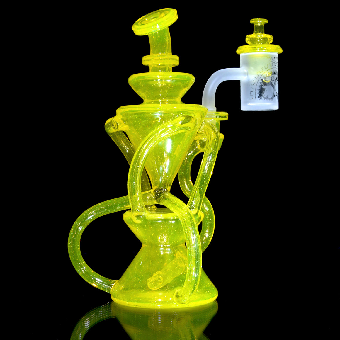 Full-size Triple Double Floating Recycler w/ Spinner Cap - Crushed Opal Lemon Drop - 10mm Female