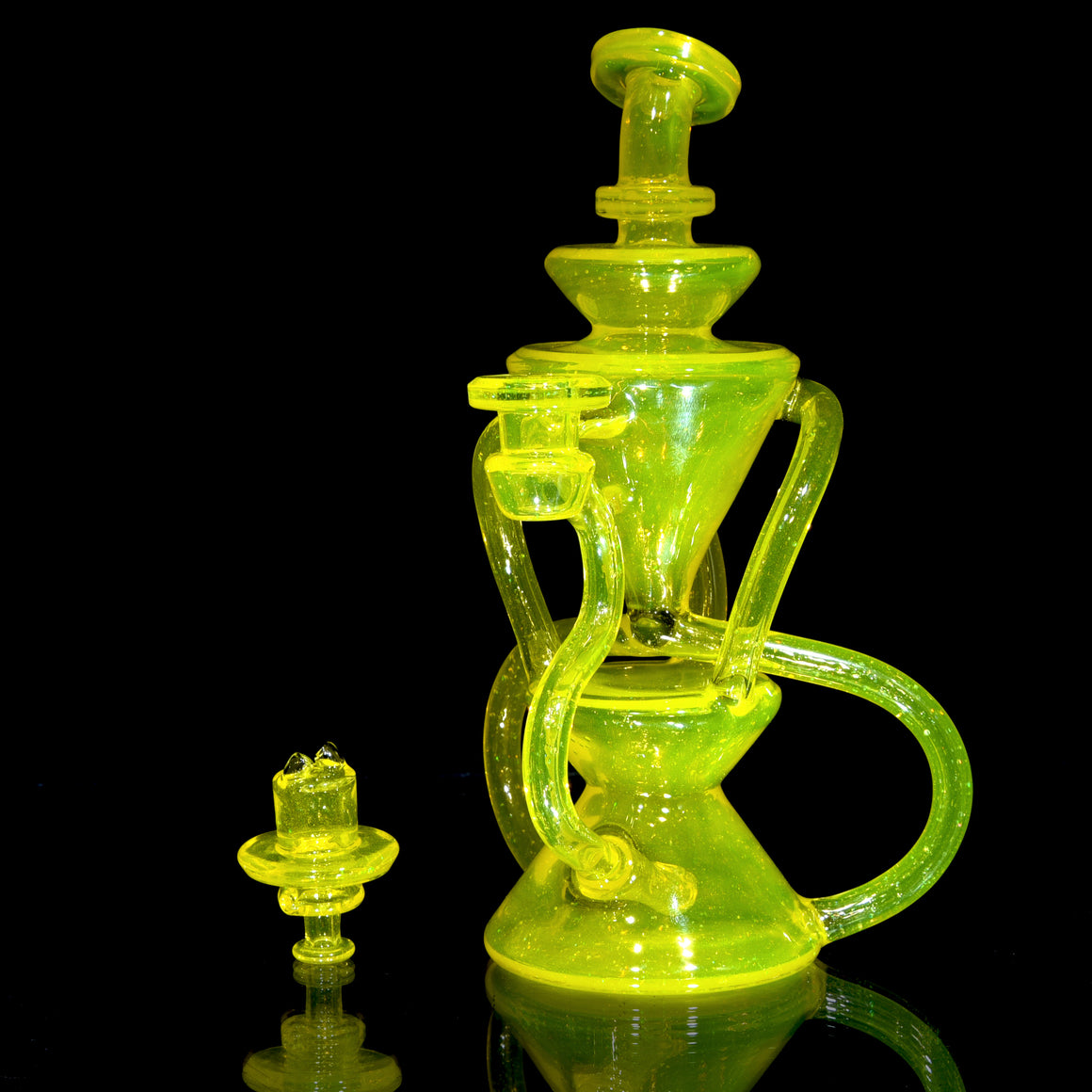 Full-size Triple Double Floating Recycler w/ Spinner Cap - Crushed Opal Lemon Drop - 10mm Female