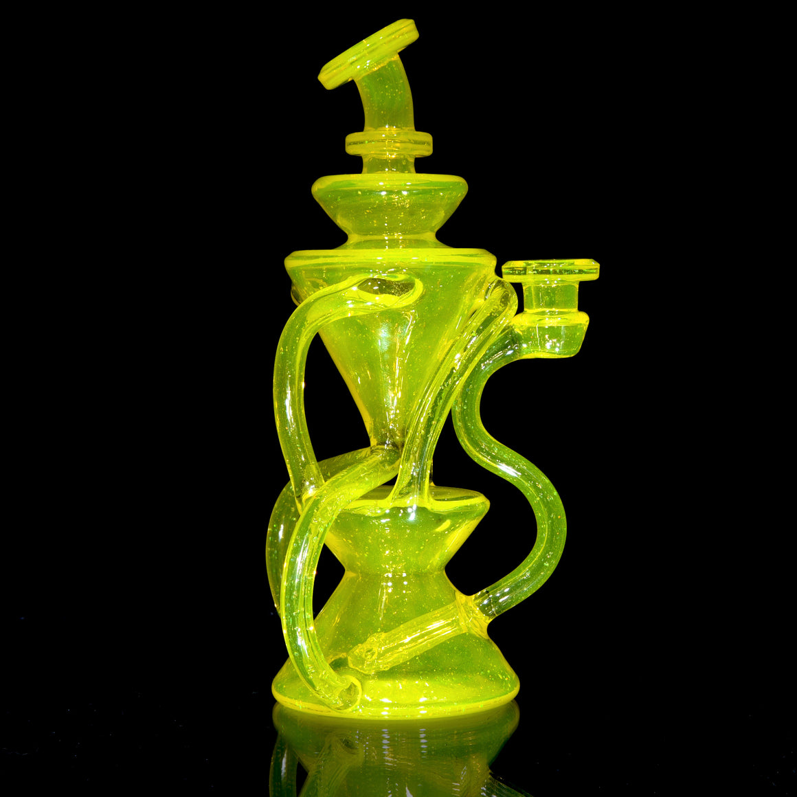 Full-size Triple Double Floating Recycler w/ Spinner Cap - Crushed Opal Lemon Drop - 10mm Female