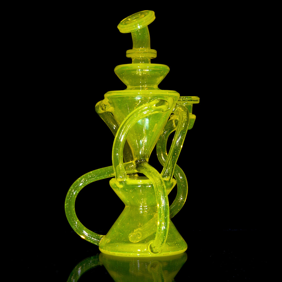 Full-size Triple Double Floating Recycler w/ Spinner Cap - Crushed Opal Lemon Drop - 10mm Female