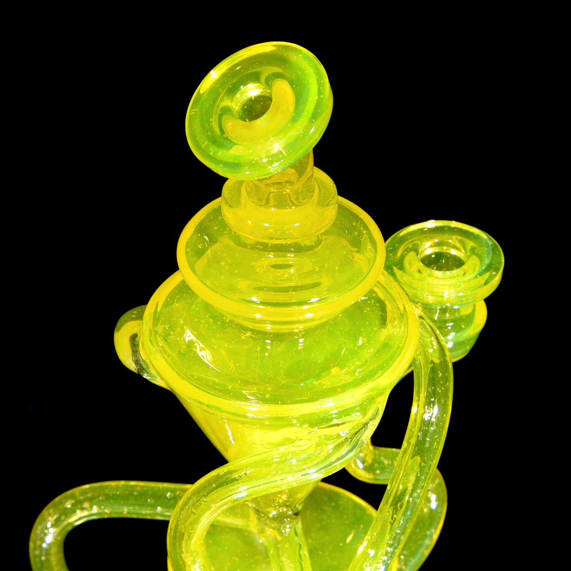 Full-size Triple Double Floating Recycler w/ Spinner Cap - Crushed Opal Lemon Drop - 10mm Female