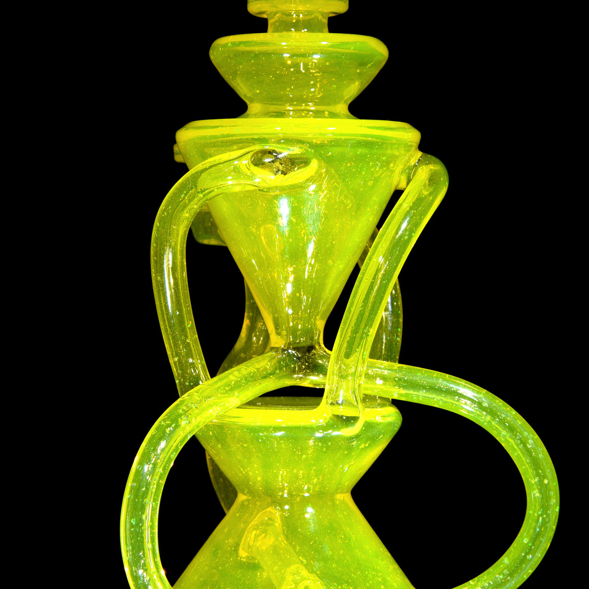 Full-size Triple Double Floating Recycler w/ Spinner Cap - Crushed Opal Lemon Drop - 10mm Female