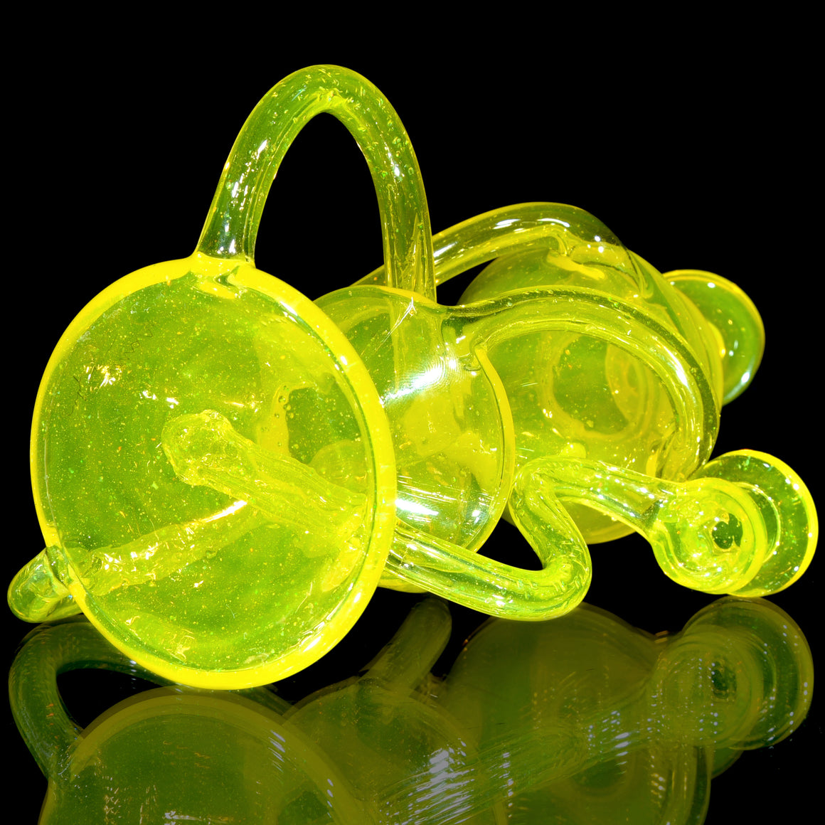 Full-size Triple Double Floating Recycler w/ Spinner Cap - Crushed Opal Lemon Drop - 10mm Female