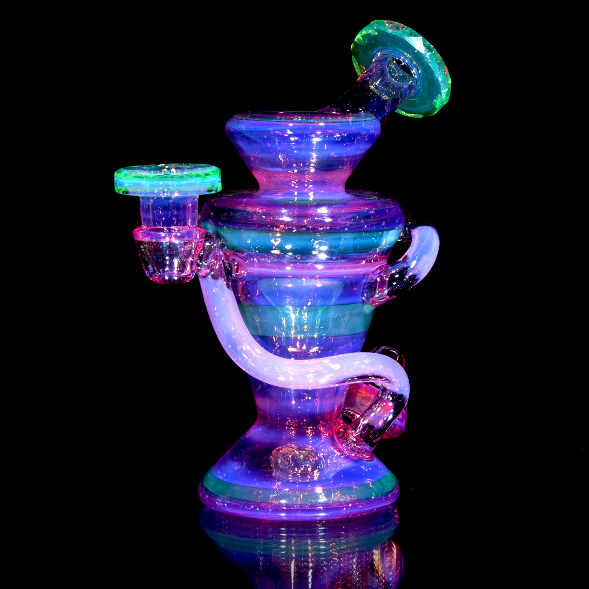 UV Reactive Faceted Double-uptake Refined Klein Recycler - Crushed Opal Karmaline/Ion - 10mm Female