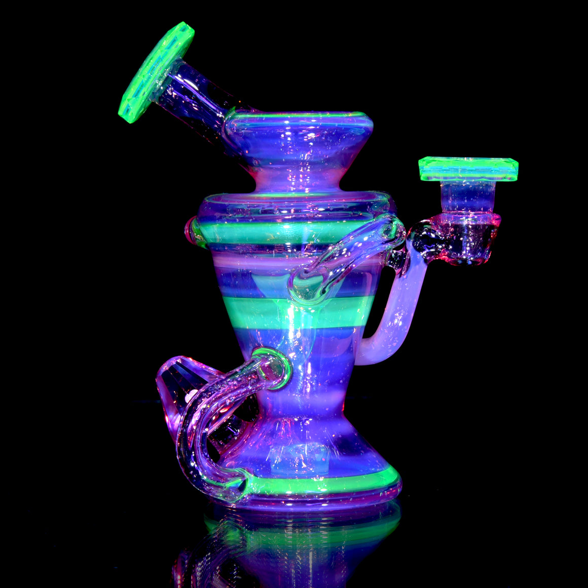 UV Reactive Faceted Double-uptake Refined Klein Recycler - Crushed Opal Karmaline/Ion - 10mm Female