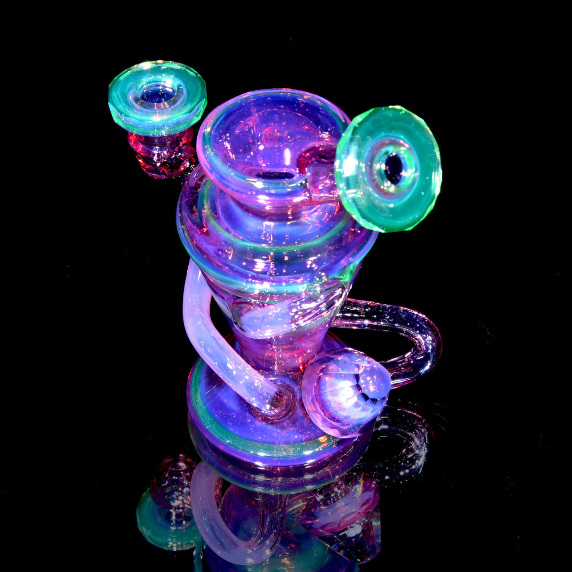 UV Reactive Faceted Double-uptake Refined Klein Recycler - Crushed Opal Karmaline/Ion - 10mm Female