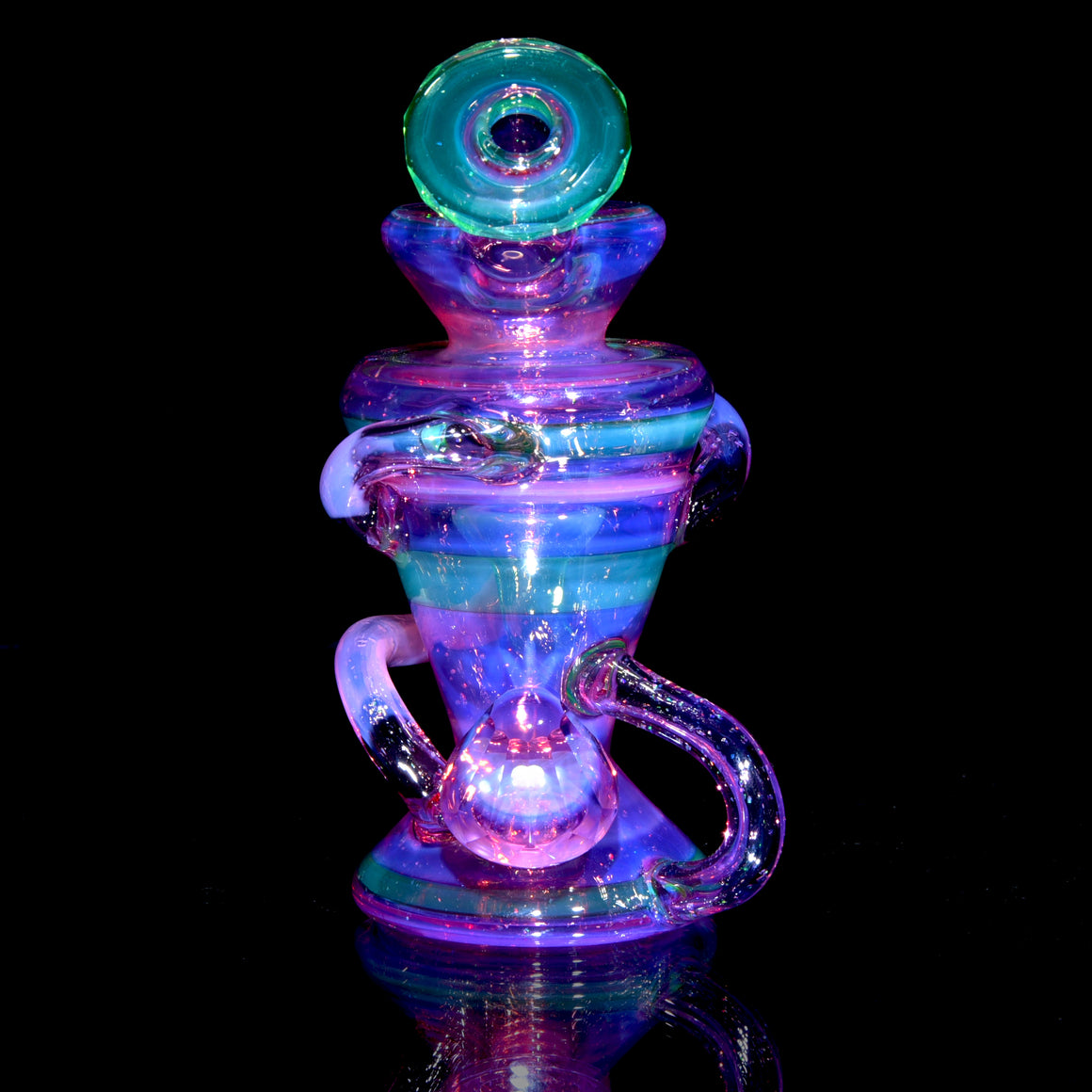 UV Reactive Faceted Double-uptake Refined Klein Recycler - Crushed Opal Karmaline/Ion - 10mm Female
