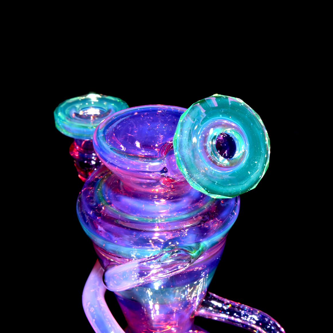 UV Reactive Faceted Double-uptake Refined Klein Recycler - Crushed Opal Karmaline/Ion - 10mm Female
