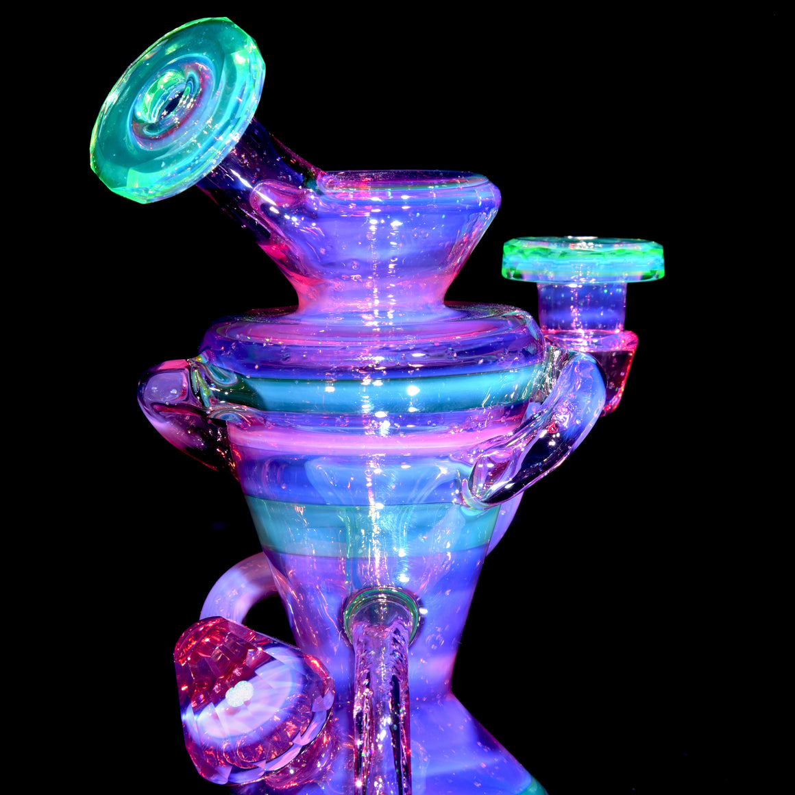 UV Reactive Faceted Double-uptake Refined Klein Recycler - Crushed Opal Karmaline/Ion - 10mm Female