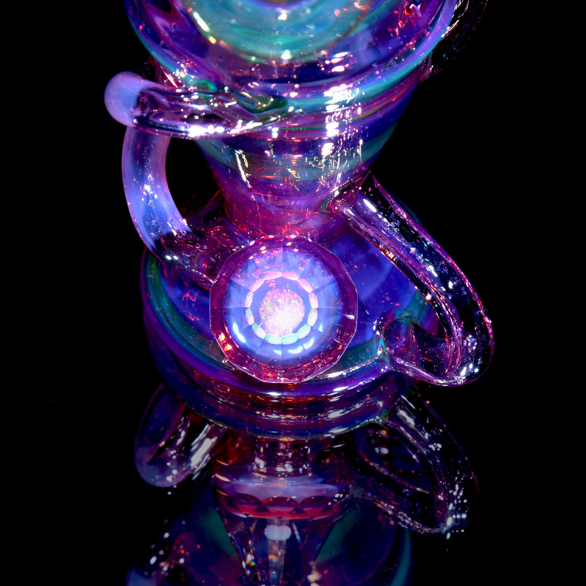 UV Reactive Faceted Double-uptake Refined Klein Recycler - Crushed Opal Karmaline/Ion - 10mm Female