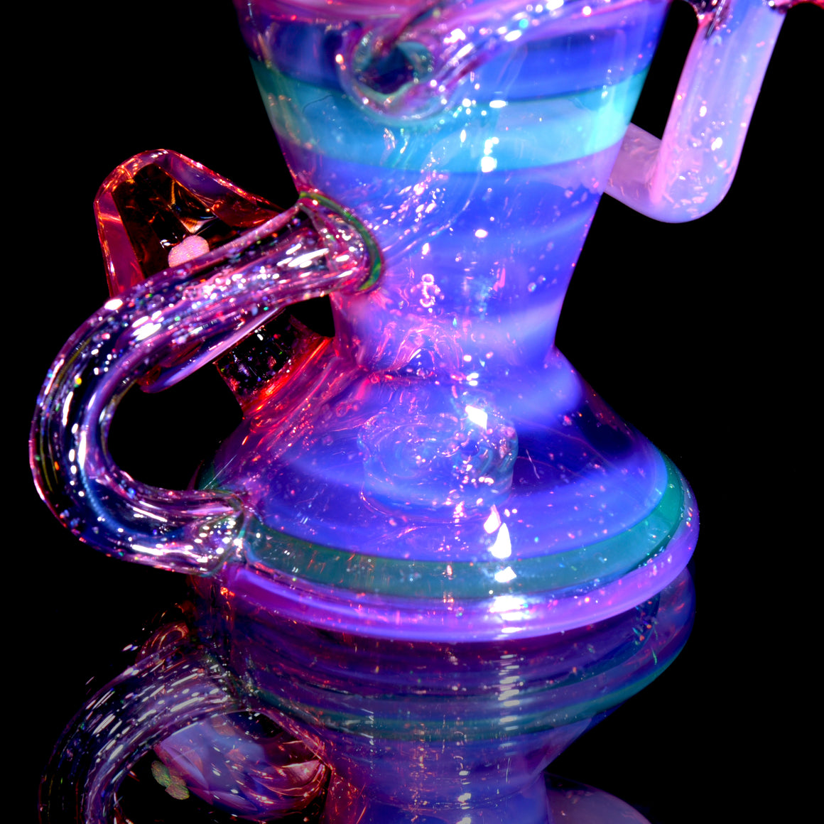 UV Reactive Faceted Double-uptake Refined Klein Recycler - Crushed Opal Karmaline/Ion - 10mm Female