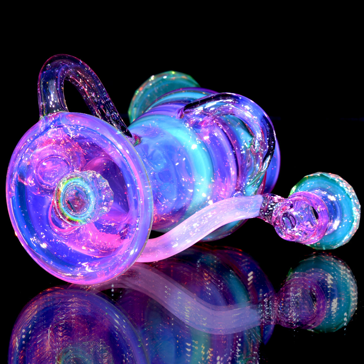 UV Reactive Faceted Double-uptake Refined Klein Recycler - Crushed Opal Karmaline/Ion - 10mm Female