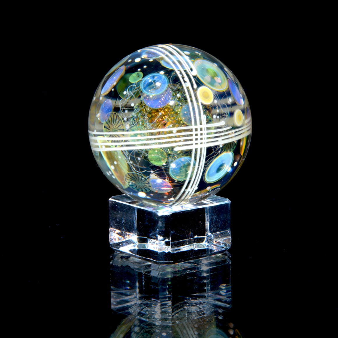 1.645” Marble - Triple Layer Millie Swirls/Fume Metallic Core/UV Stringer Tech