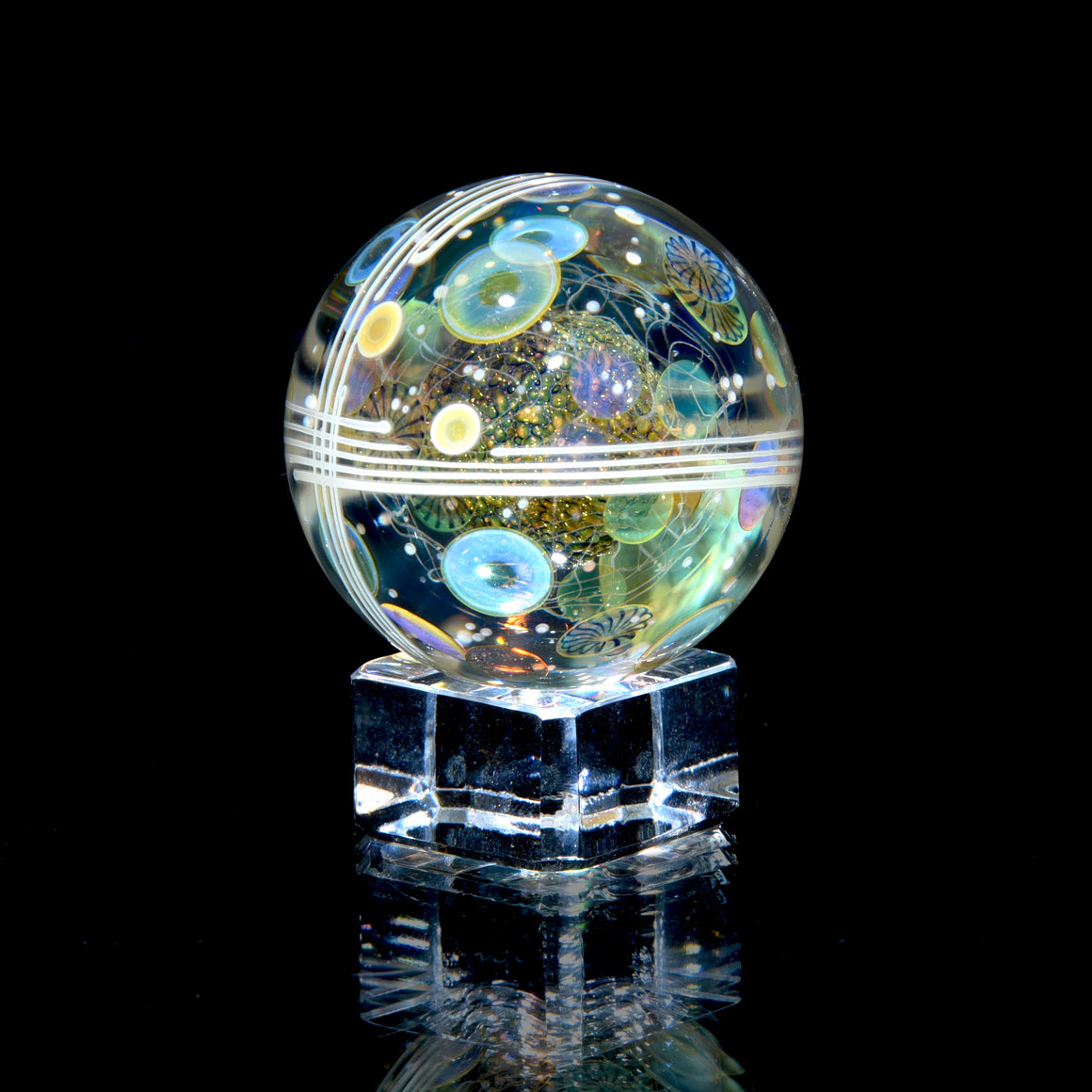 1.645” Marble - Triple Layer Millie Swirls/Fume Metallic Core/UV Stringer Tech