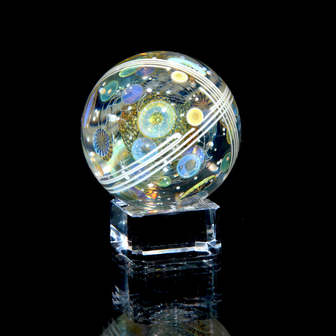 1.645” Marble - Triple Layer Millie Swirls/Fume Metallic Core/UV Stringer Tech