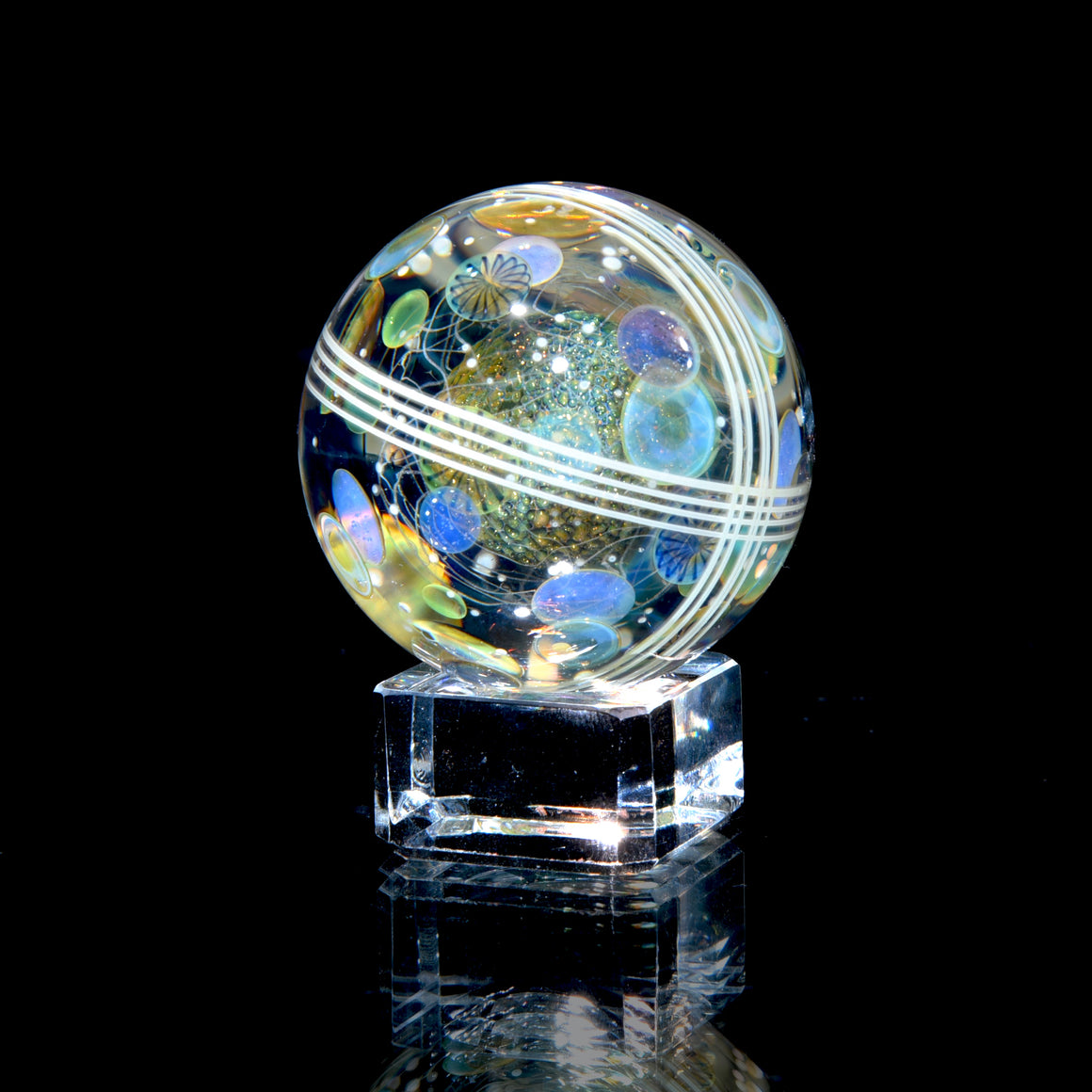 1.645” Marble - Triple Layer Millie Swirls/Fume Metallic Core/UV Stringer Tech