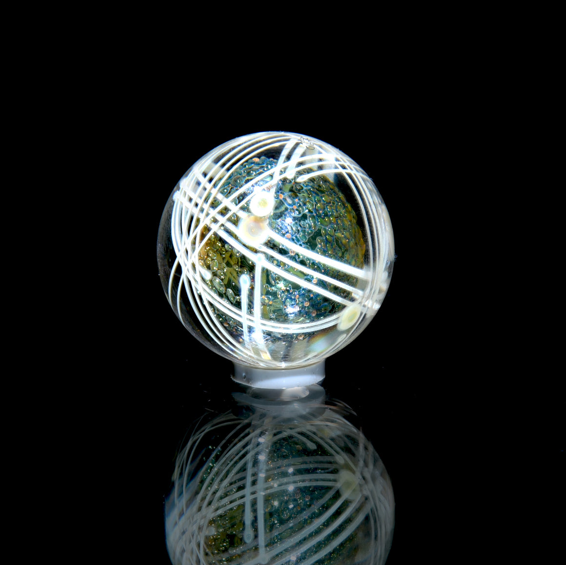 .991” Marble - "Lines on Lines" Double Layer Fume Stripe & Millie Swirls w/ Fume Metallic Core