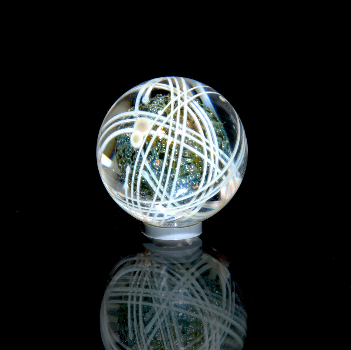 .991” Marble - "Lines on Lines" Double Layer Fume Stripe & Millie Swirls w/ Fume Metallic Core