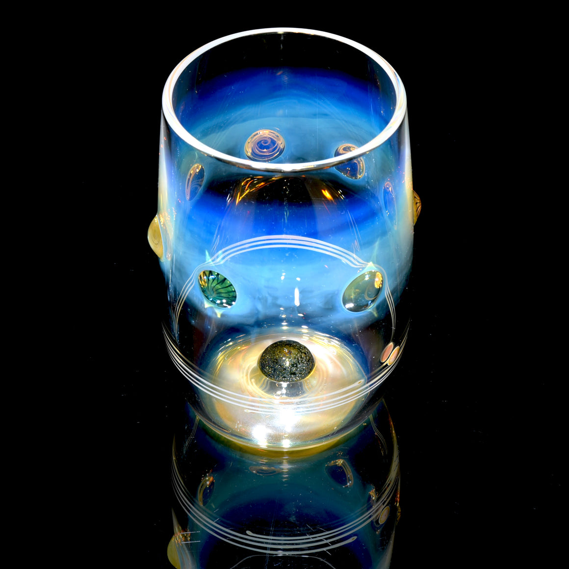 Fume Stripe & Millie Swirls w/ Metallic Core Marble Base Stemless Wineglass - 11.5oz capacity