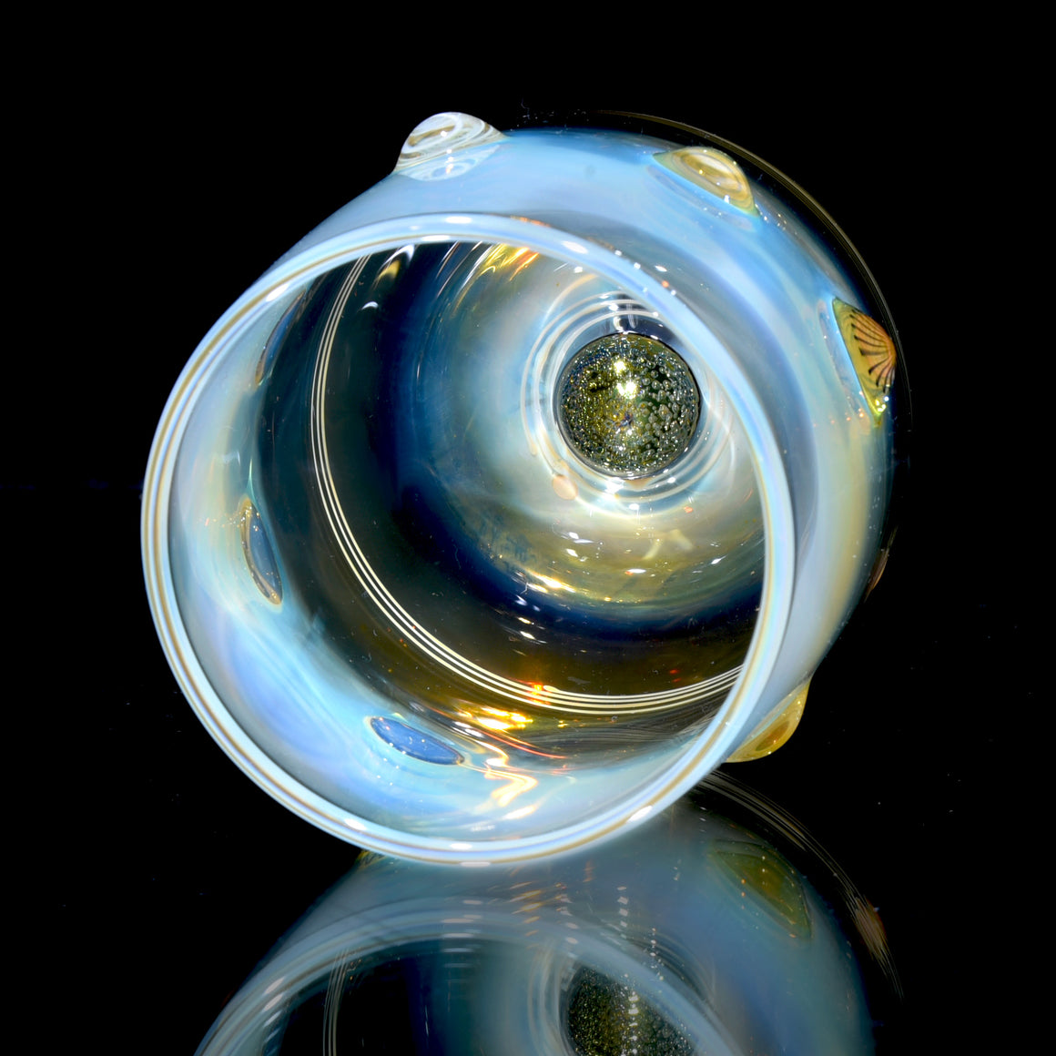 Fume Stripe & Millie Swirls w/ Metallic Core Marble Base Stemless Wineglass - 11.5oz capacity