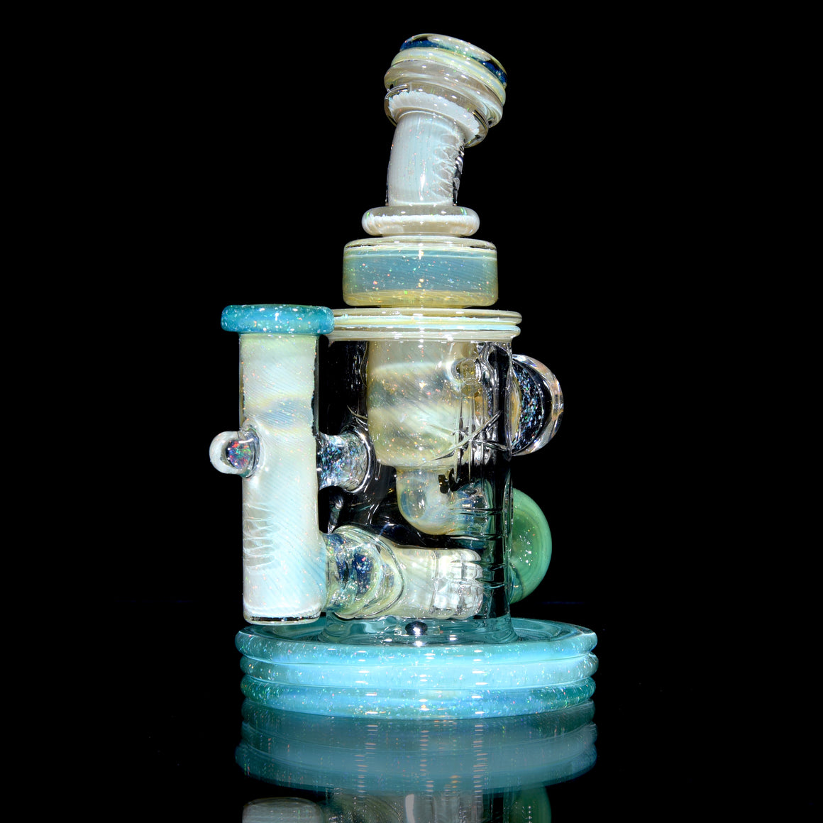 Carved Crushed Opal Mini Klein Recycler - Plantphibian/Green Energy - 10mm Female