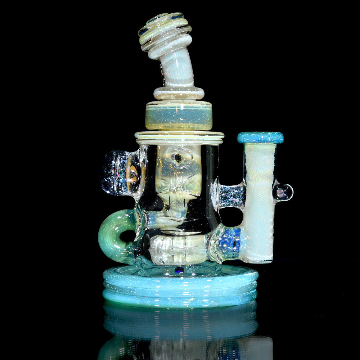 Carved Crushed Opal Mini Klein Recycler - Plantphibian/Green Energy - 10mm Female
