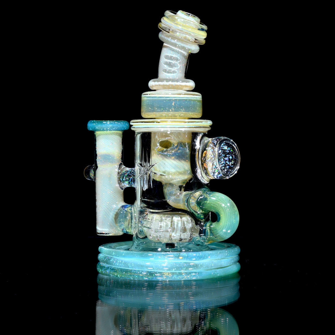 Carved Crushed Opal Mini Klein Recycler - Plantphibian/Green Energy - 10mm Female
