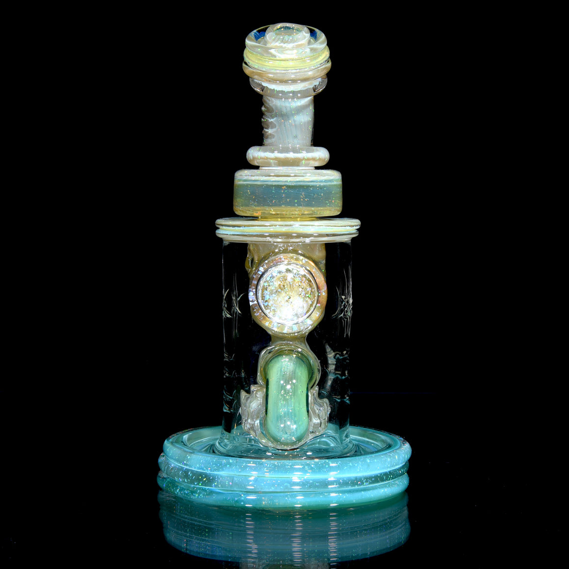 Carved Crushed Opal Mini Klein Recycler - Plantphibian/Green Energy - 10mm Female