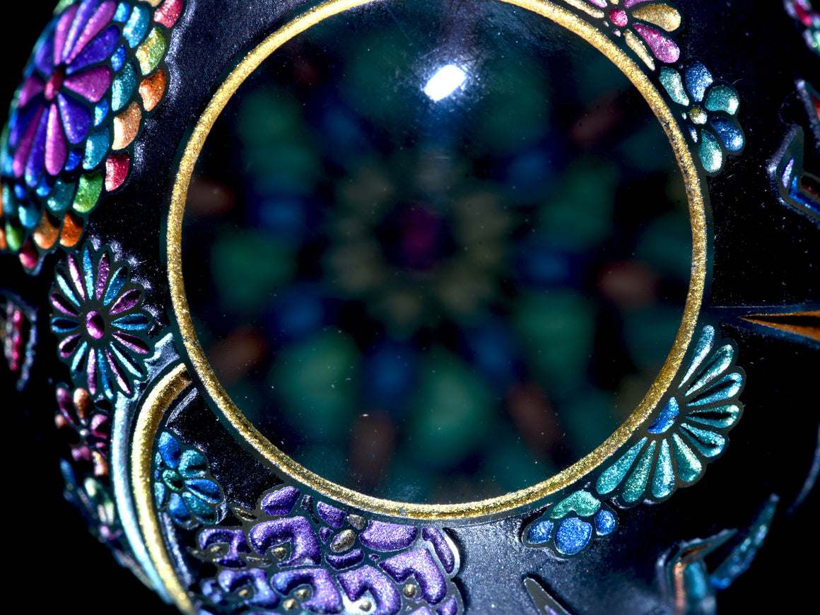 "Paper Crane" in Jet Black - Kaleidoscope Marble (Borosilicate) - 1.5" Diameter