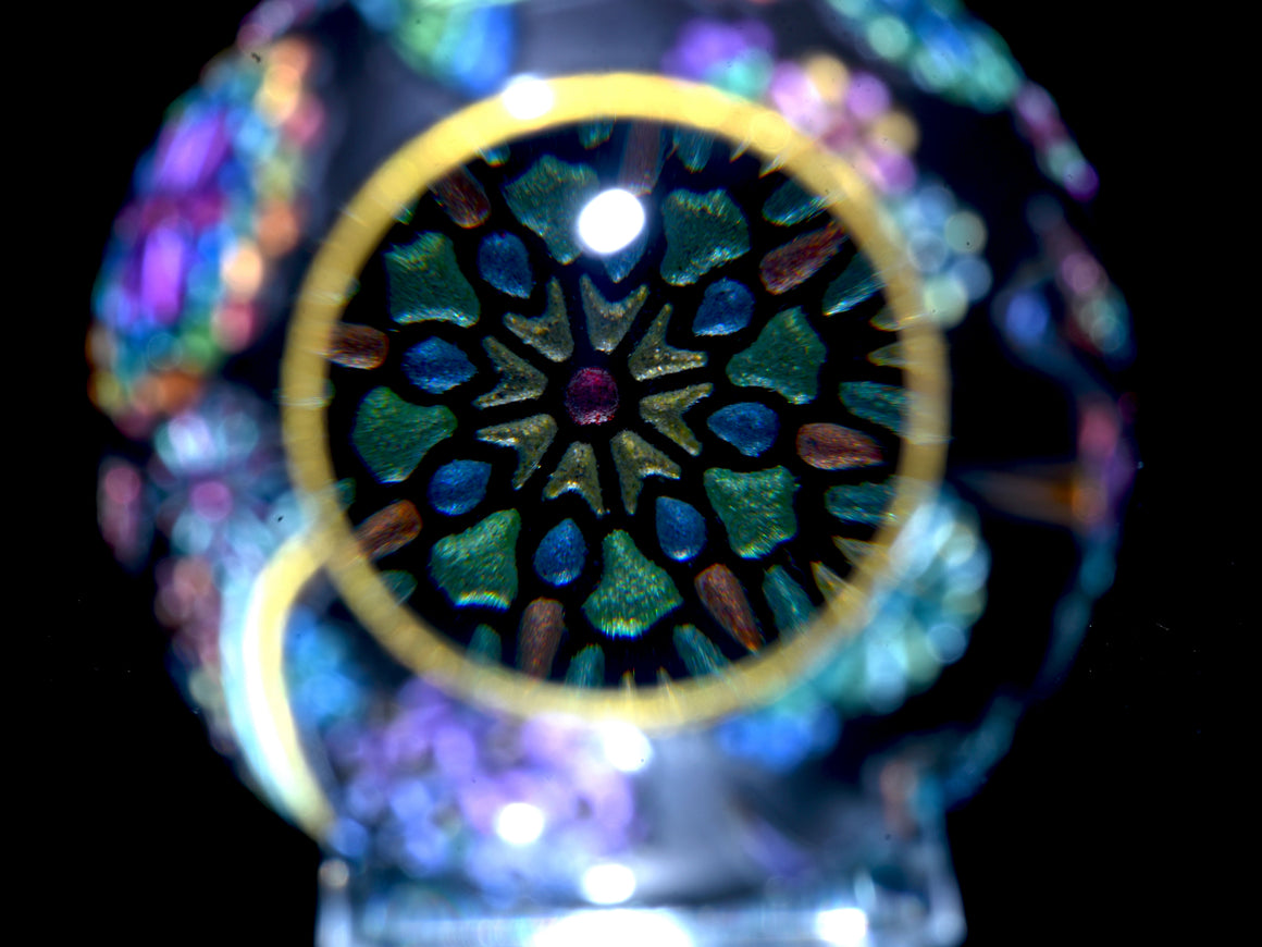 "Paper Crane" in Jet Black - Kaleidoscope Marble (Borosilicate) - 1.5" Diameter