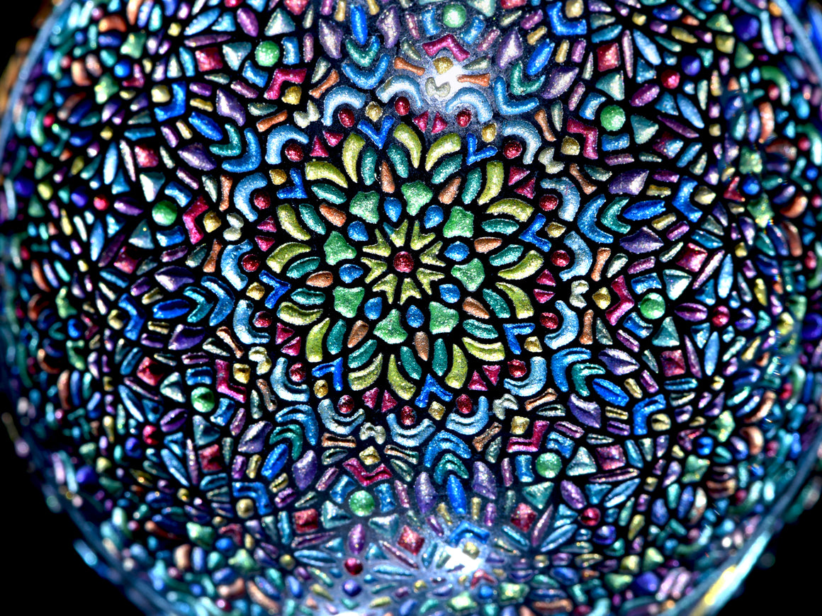 "Paper Crane" in Jet Black - Kaleidoscope Marble (Borosilicate) - 1.5" Diameter