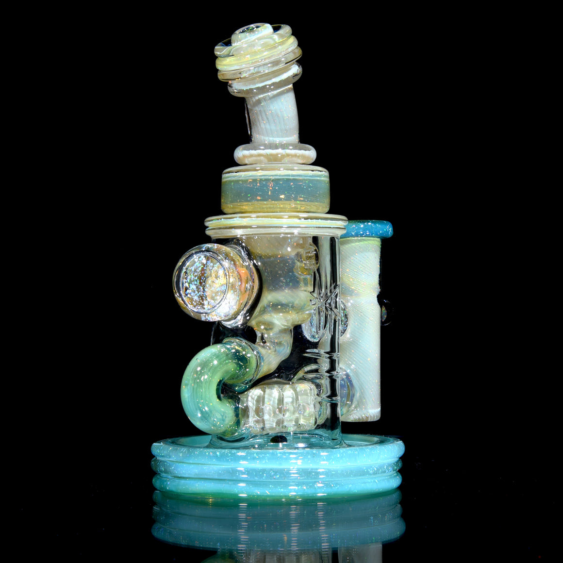 Carved Crushed Opal Mini Klein Recycler - Plantphibian/Green Energy - 10mm Female
