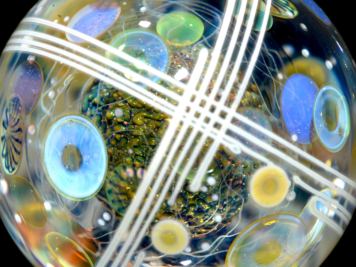 1.645” Marble - Triple Layer Millie Swirls/Fume Metallic Core/UV Stringer Tech