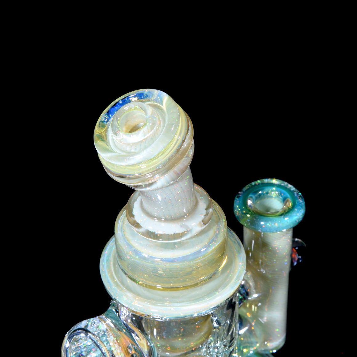 Carved Crushed Opal Mini Klein Recycler - Plantphibian/Green Energy - 10mm Female