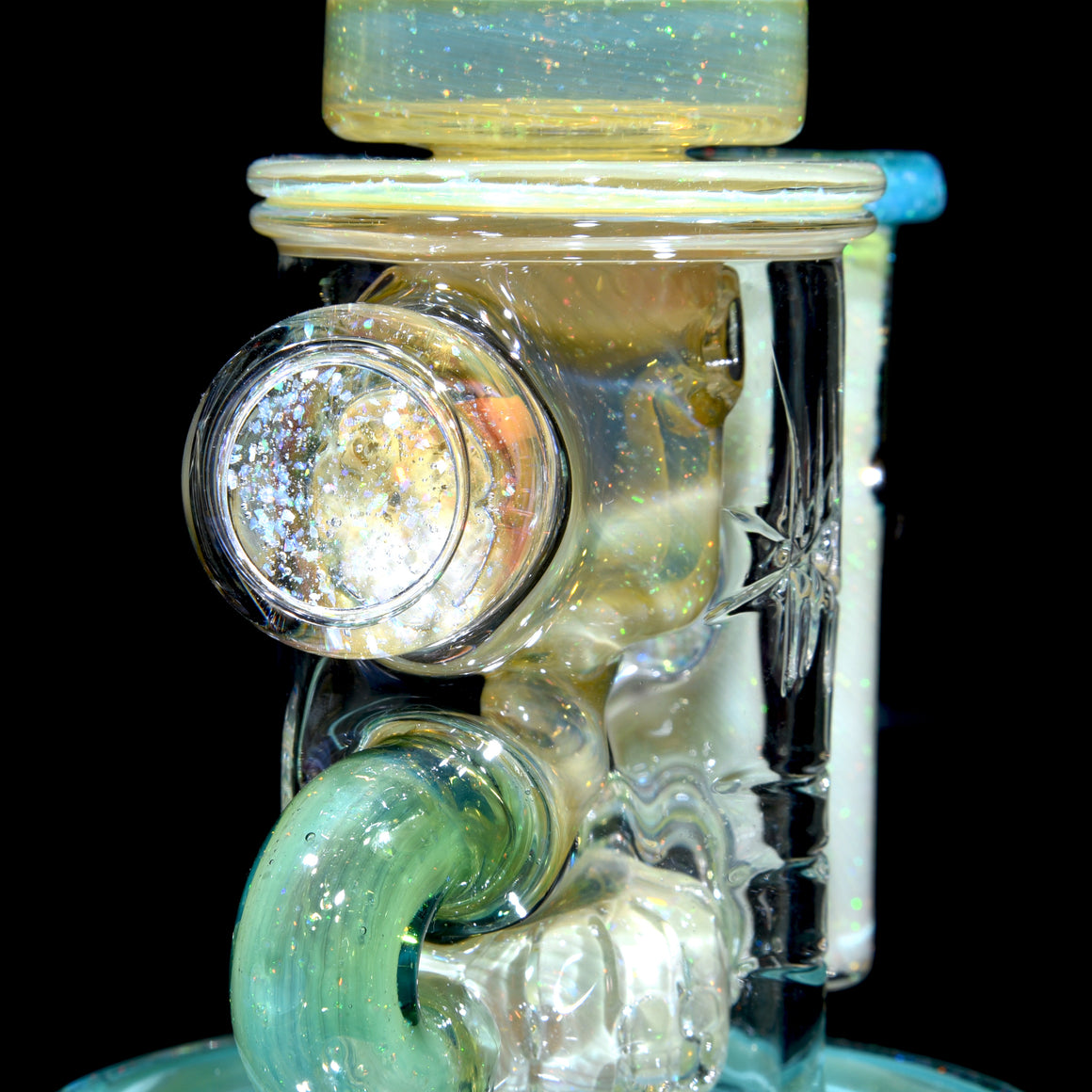 Carved Crushed Opal Mini Klein Recycler - Plantphibian/Green Energy - 10mm Female