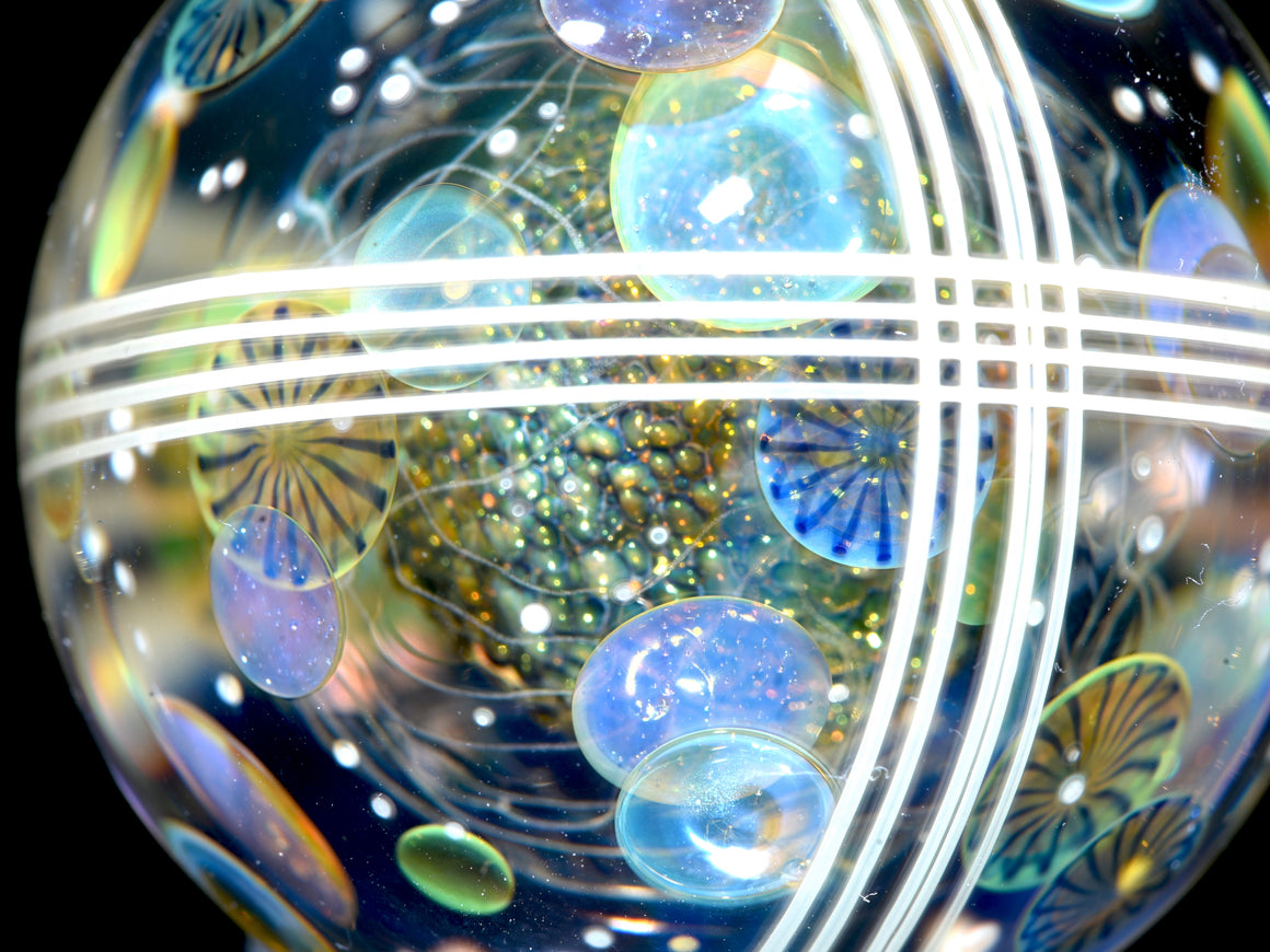 1.645” Marble - Triple Layer Millie Swirls/Fume Metallic Core/UV Stringer Tech