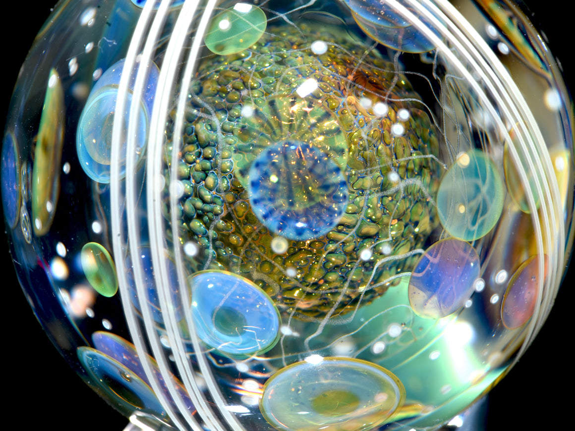 1.645” Marble - Triple Layer Millie Swirls/Fume Metallic Core/UV Stringer Tech