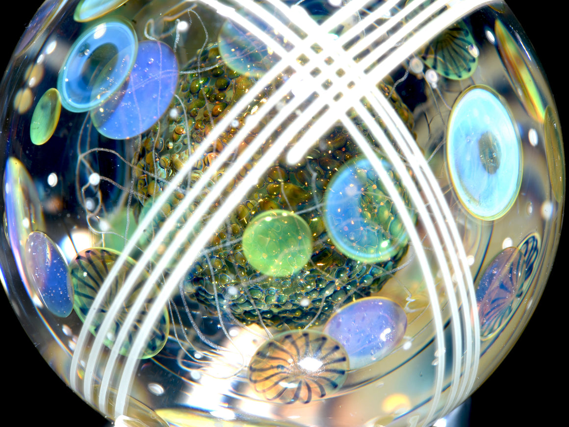 1.645” Marble - Triple Layer Millie Swirls/Fume Metallic Core/UV Stringer Tech