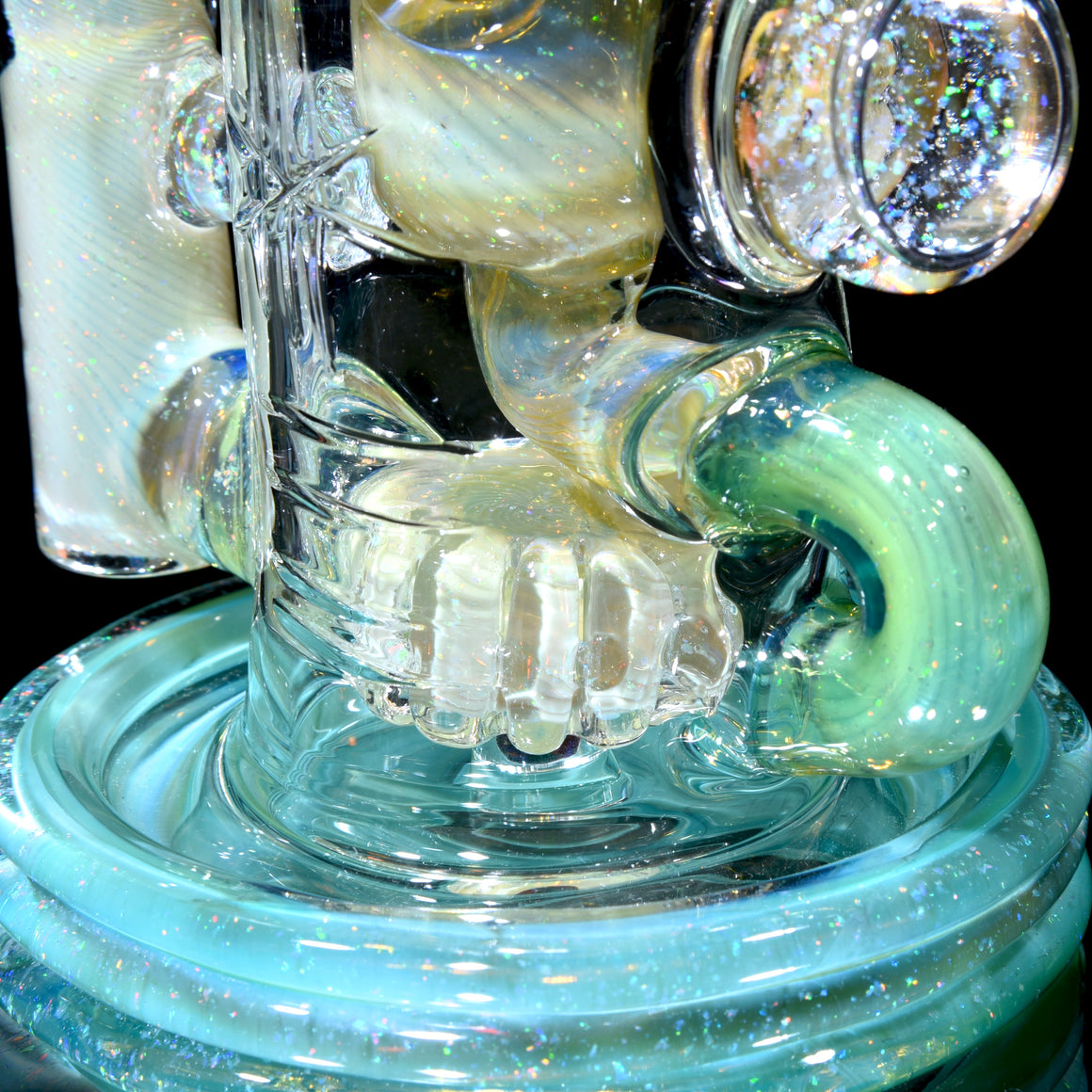 Carved Crushed Opal Mini Klein Recycler - Plantphibian/Green Energy - 10mm Female